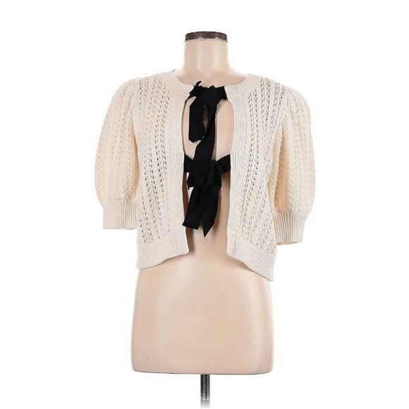 Alice + Olivia Kitty Puff Sleeve Ivory Cardigan Medium